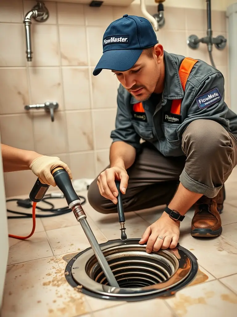 A picture of a KC Drain Masters plumber using a camera to inspect a drain.